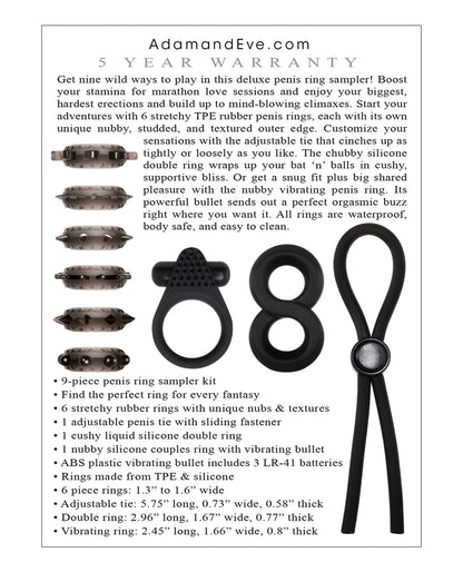 Adam & Eve Adam's Deluxe Penis Ring Sampler - Black-smoke