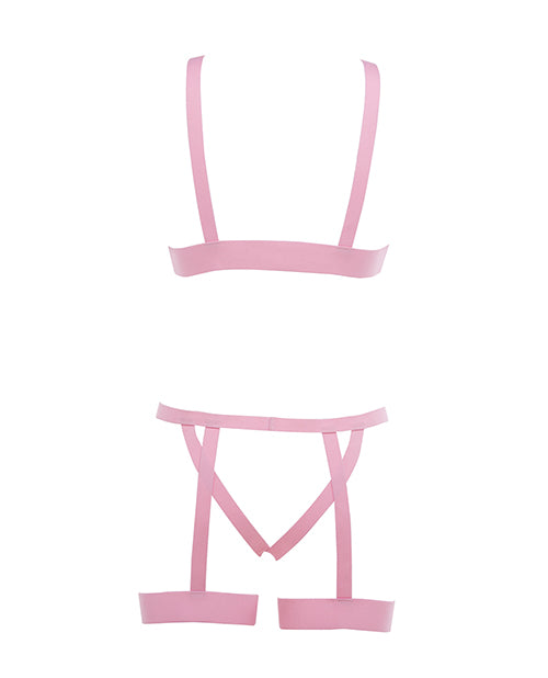 Kitten Teaser Strappy Open Cup Bra & Open Panty W/leg Straps O/s