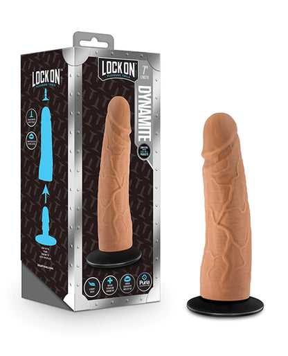 Blush Lock On 7" Dynamite Dildo W-suction Cup Adapter - Mocha