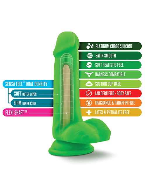 Blush Neo Elite 6" Silicone Dual Density Cock W-balls - Neon Green