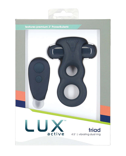 Lux Active Triad 4.5" Vibrating Dual Ring W-remote - Dark Blue