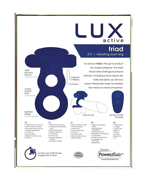 Lux Active Triad 4.5" Vibrating Dual Ring W-remote - Dark Blue