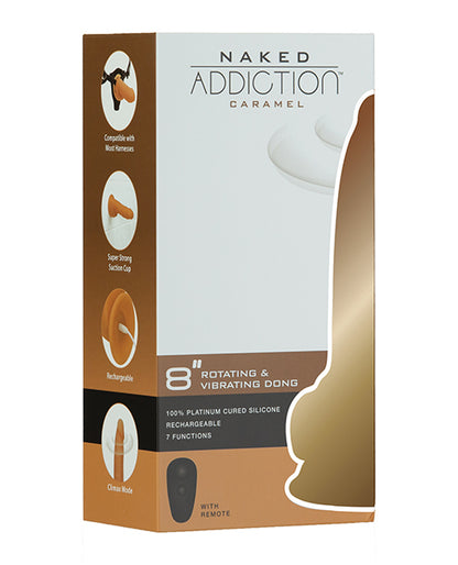 Naked Addiction 8" Rotating & Vibrating Dong W-remote - Caramel
