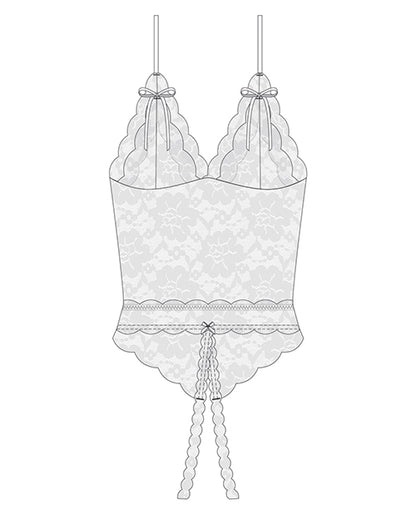 Stretch & Scallop Lace Crotchless Teddy White Os-xl