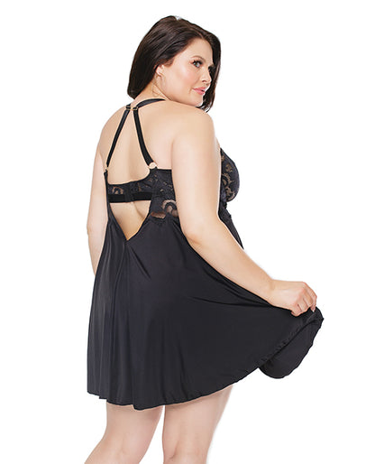 Scallop Stretch Lace & Microfiber Inner Bra Babydoll Black