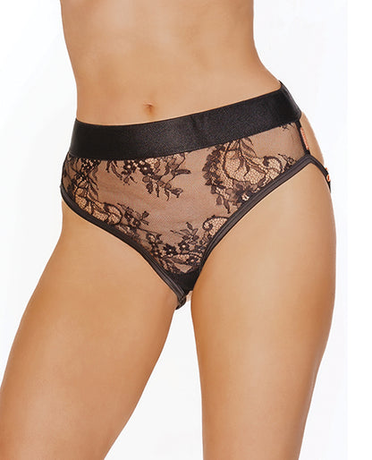 Black Label Mesh Lace & Rose Gold Metal Chain Panty Black O-s