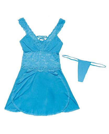 Scallop Stretch Lace & Microfiber Soft Cup Design Babydoll & Thong