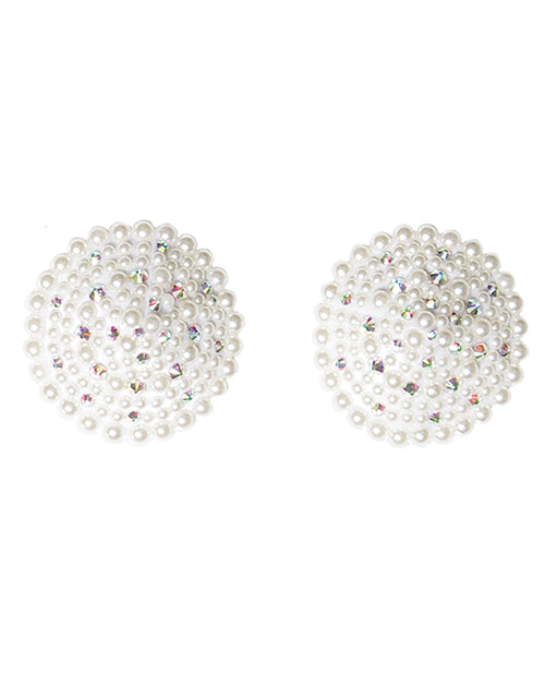 Pearl & Rhinestones Round Reusable Pasties - White O-s
