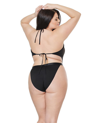 Fashion Stretch Knit High Cut Leg Teddy Black
