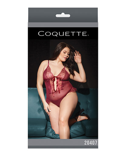 Bold Mesh & Fine Lace Crotchless Teddy Merlot