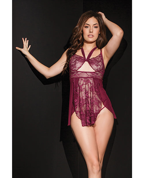 Bold Stretch Lace & Mesh Babydoll & G-string Merlot
