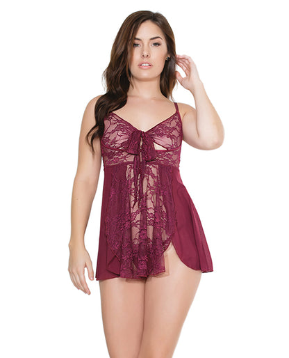 Bold Stretch Lace & Mesh Babydoll & G-string Merlot