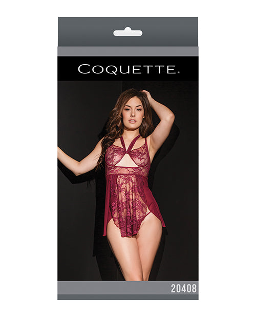 Bold Stretch Lace & Mesh Babydoll & G-string Merlot