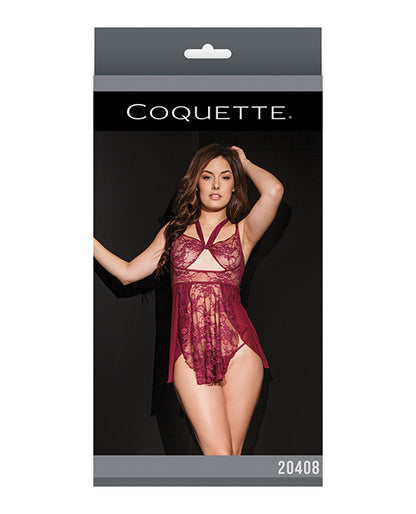 Bold Stretch Lace & Mesh Babydoll & G-string Merlot