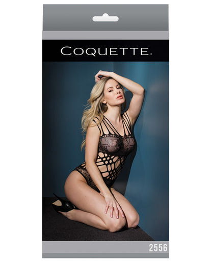 Sleek Seamless Stretch Net Teddy W-strappy Shoulders & Laser Cutouts Waist Black O-s