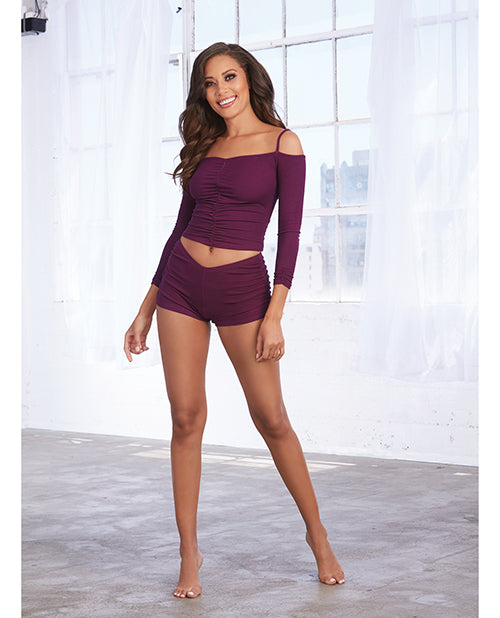 Soft Knit Jersey Sleepwear Pajama Top & Short Mulberry