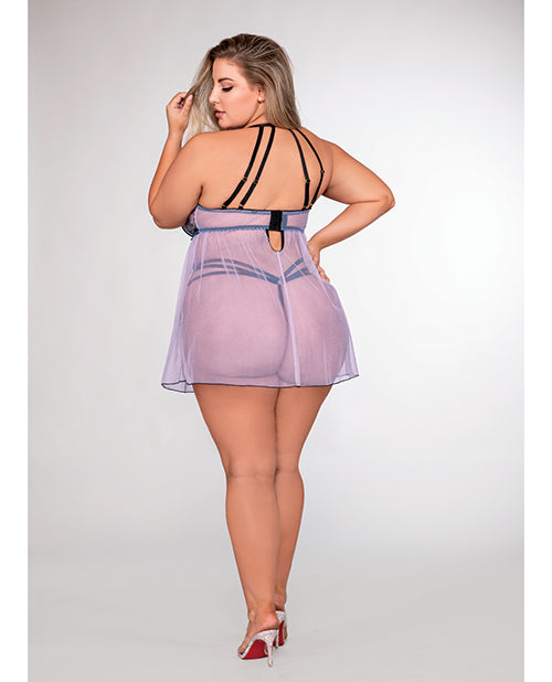 Stretch Mesh & Embroidery Babydoll W/g-string Lavender