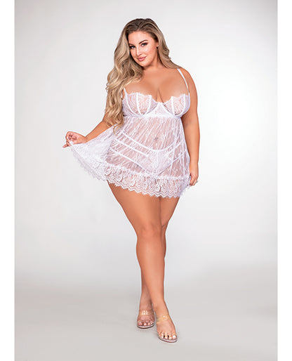 Eyelash Lace Babydoll & Strappy G-string Panty White