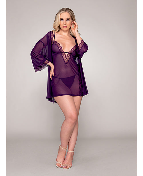 Stretch Mesh Chemise & Robe Plum
