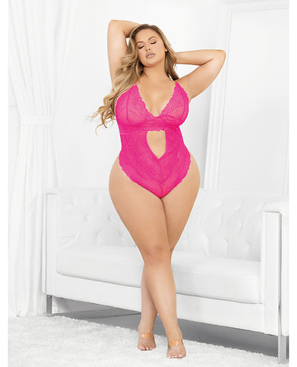Neons Keyhole Front Teddy W/tanga Back Neon Pink