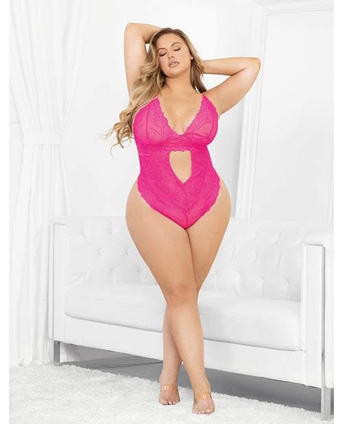 Neons Keyhole Front Teddy W/tanga Back Neon Pink