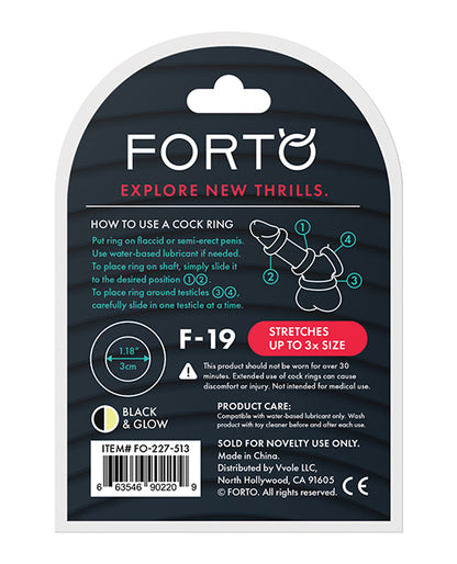 Forto F-19 Two Tone Liquid Silicone Cock Ring - Black-glow In The Dark