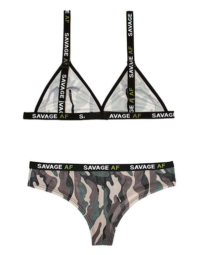 Vibes Savage Af Bralette and Cheeky Panty Camouflage