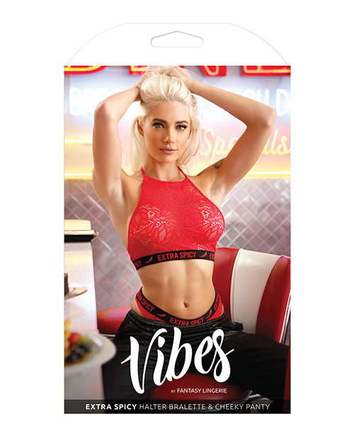 Vibes Extra Spicy Halter Bralette & Cheeky Panty Chili Red L-xl