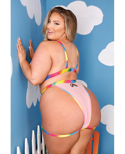 Vibes Make It Rain Caged Bralette & Panty W-booty Rainbow Qn