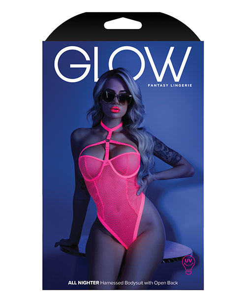 Glow Black Light Harness Mesh Body Suit Neon Pink L-xl