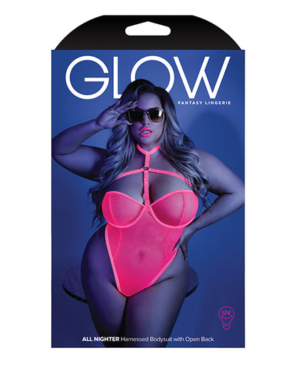 Glow Black Light Harness Mesh Body Suit Neon Pink Qn