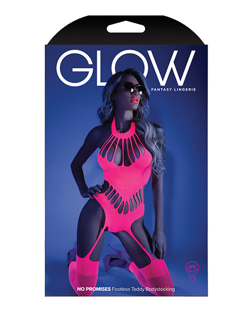 Glow Black Light Footless Teddy Bodystocking Neon Pink O-s
