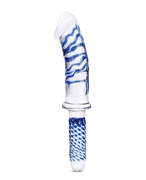Glas 11" Realistic Double Ended Glass Dildo W-handle - Blue