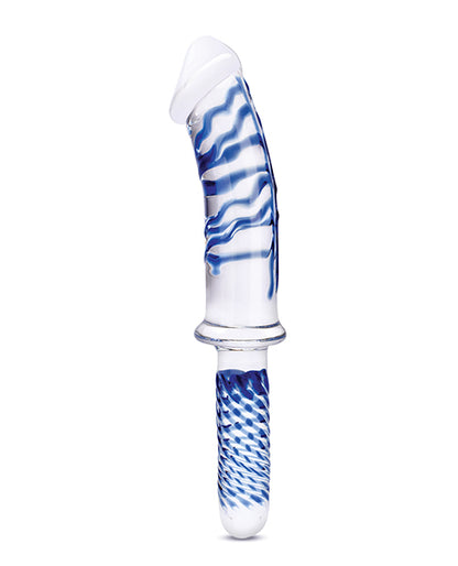 Glas 11" Realistic Double Ended Glass Dildo W-handle - Blue