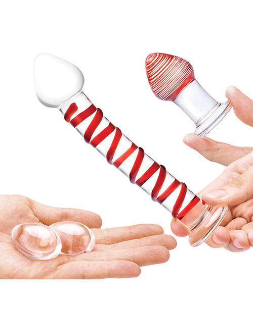 Glas 4 Pc Mr. Swirly Set W-glass Kegal Balls & 3.25" Butt Plug - Red