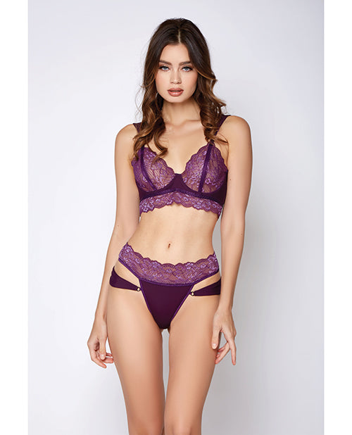 Cross Dye Lace & Microfiber Bra Set & Panty Purple