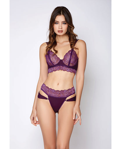 Cross Dye Lace & Microfiber Bra Set & Panty Purple