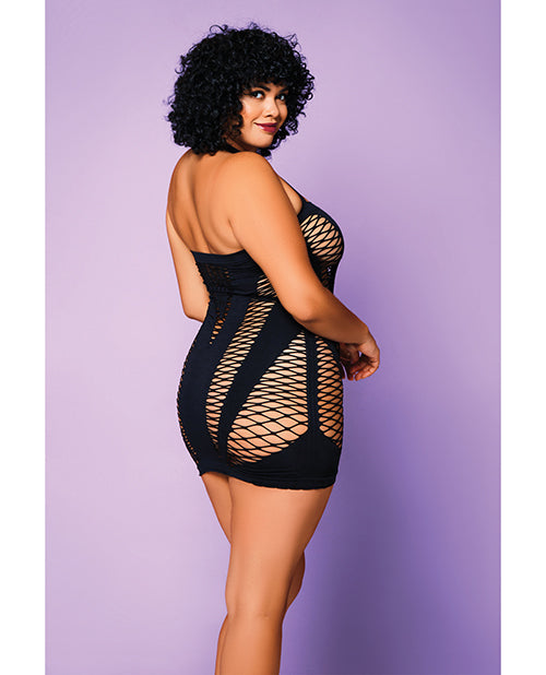 Heart Of Chaos Seamless Chemise W-halter Strap & Vertical V Cut Outs Black Qn