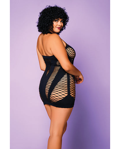 Heart Of Chaos Seamless Chemise W-halter Strap & Vertical V Cut Outs Black Qn