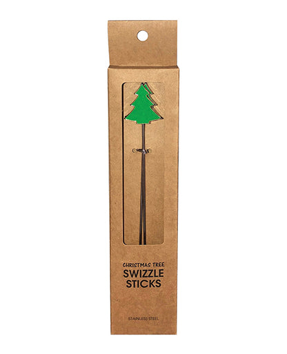 Holiday Tree Reusable Stainless Steel (dishwasher Safe) Swizzle Stick - Pack Of 2