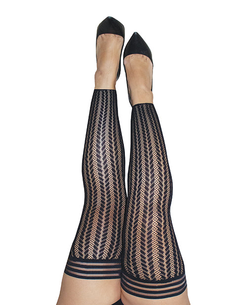 Kix'ies Lindsay Footless Fishnet Stripe Thigh Highs Black D