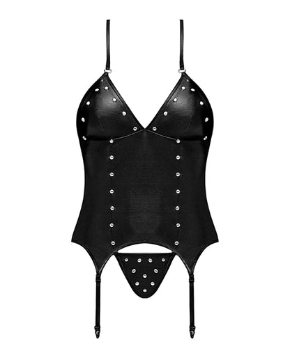 Lust Madame Corset W/metal Garters & G-string Black