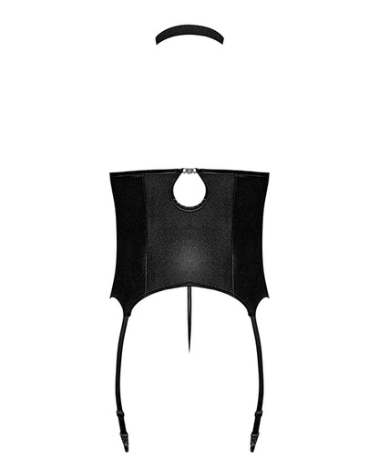 Lust Mistress Cupless Corset W/velcro Choker Collar, Metal Garters & G-string Black