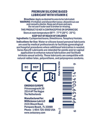 Swiss Navy Premium Silicone Lubricant - 1 Oz Bottle