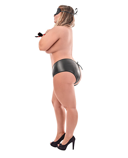 Love & Bondage Split Back Liquid Onyx Booth Short, Blindfold & Wrist Ties Black Qn