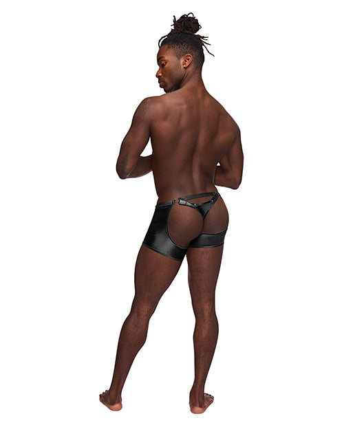 Fetish Poseidon Nylon Spandex Tear Off Cup Thong Short Black