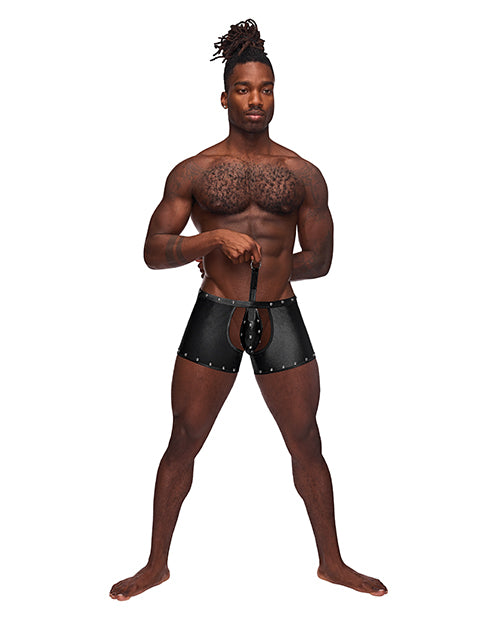 Fetish Poseidon Nylon Spandex Tear Off Cup Thong Short Black