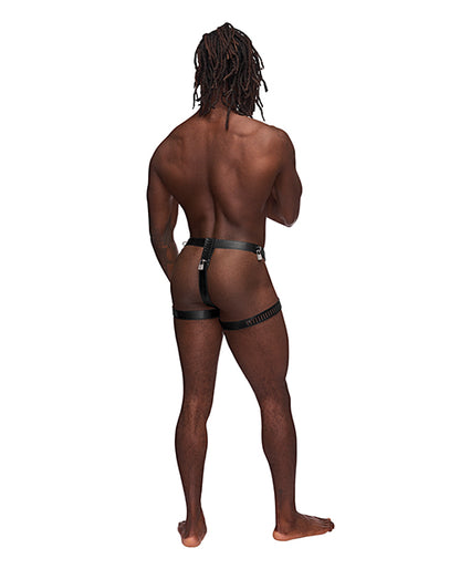 Leather Scorpio Adjustable Waist & Leg Band Thong Black O-s