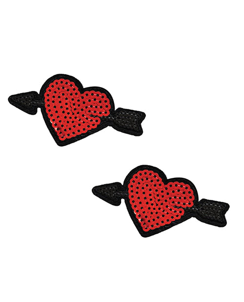 Neva Nude Sequin Arrow Heart Pasties (2 Wear) - Red O-s
