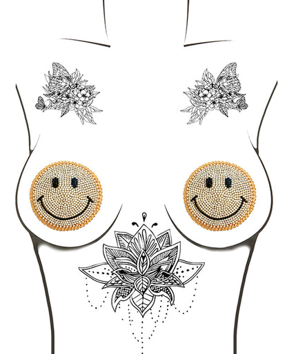 Burlesque Smile Face Jewel Reusable Silicone Nipztix - Gold O-s